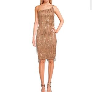 Honey and Rosie Fringe Sequin One Shoulder Bodycon Midi Dress